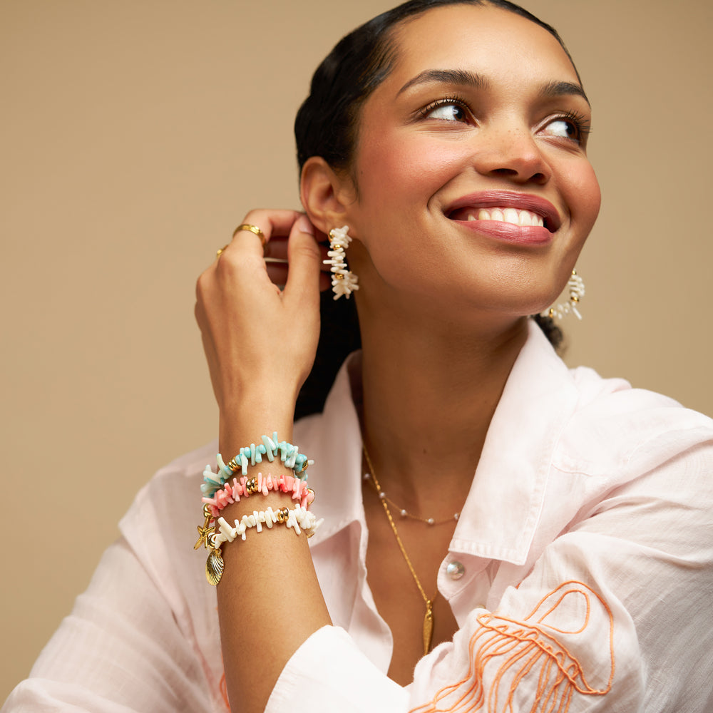 Blue Coral Chip & Pearl Bracelet - Image 2